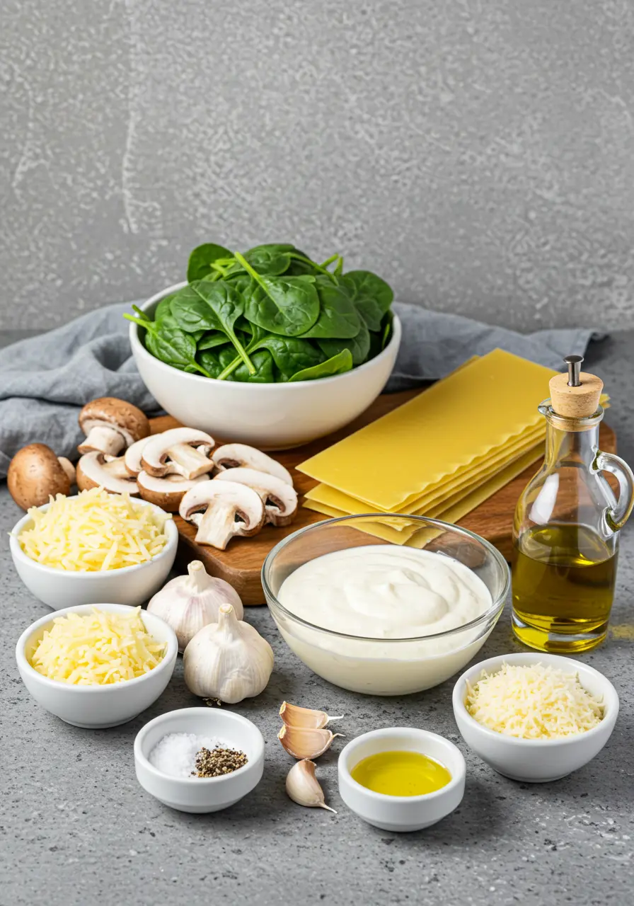 Creamy Mushroom and Spinach Lasagna 3 mushroom & spinach lasagne ingredient