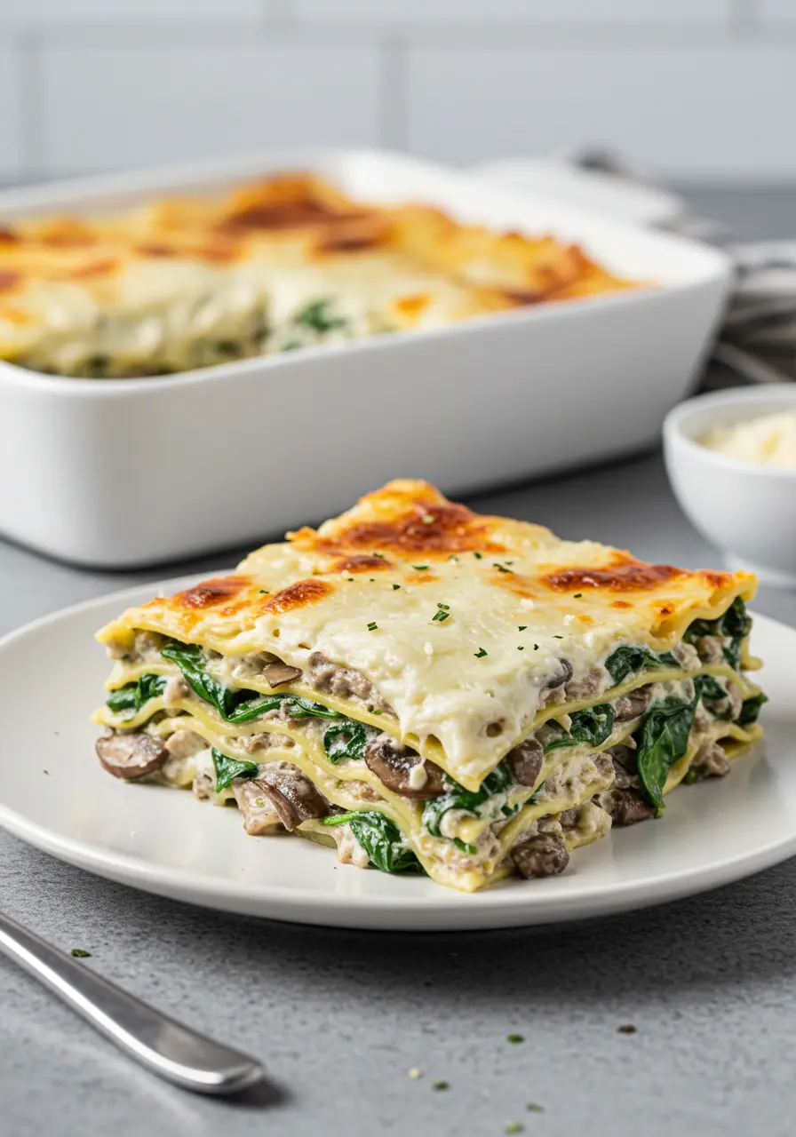 Creamy Mushroom and Spinach Lasagna