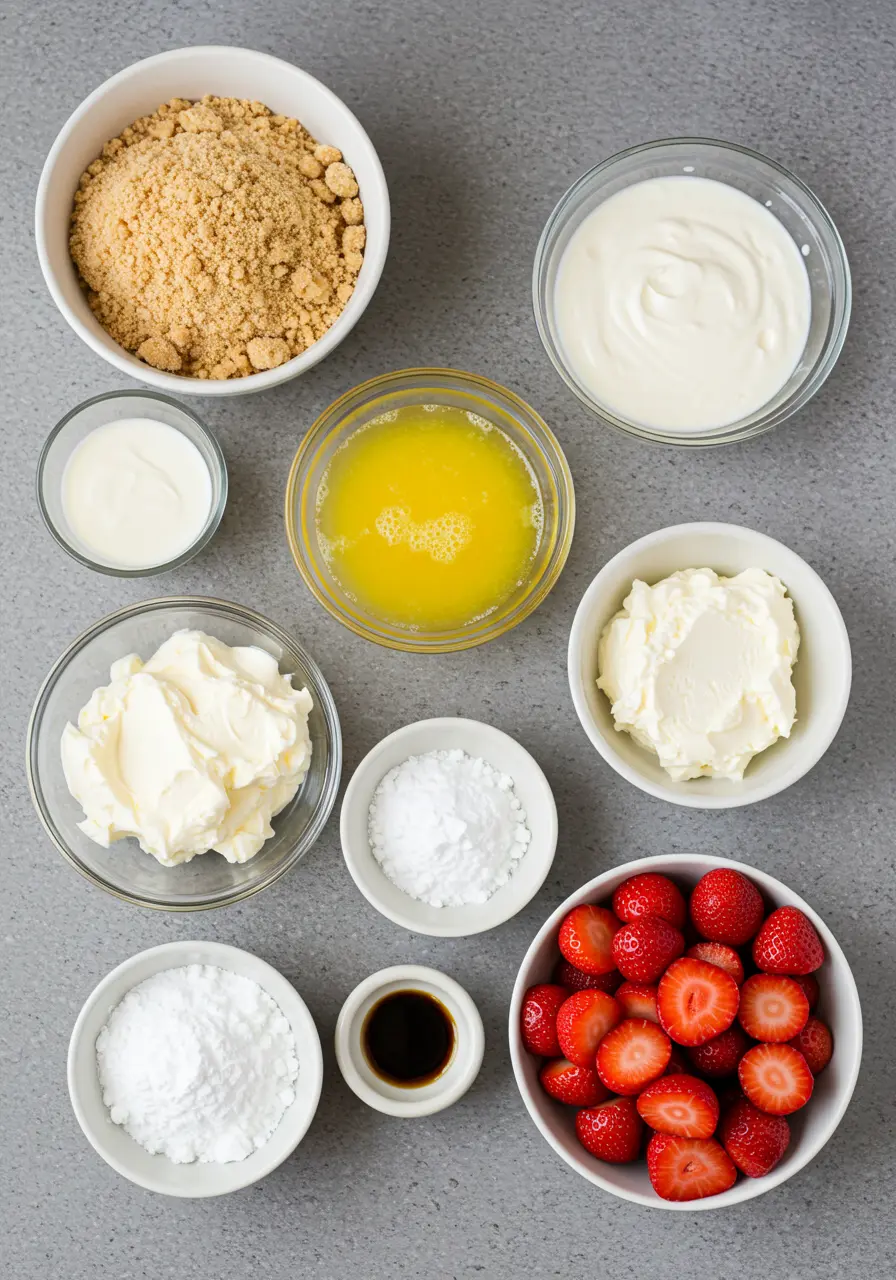 Strawberries & Cream Cheesecakes 5 Strawberries and Cream Cheesecakes