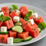 Watermelon Salad with Feta Cucumber and Mint