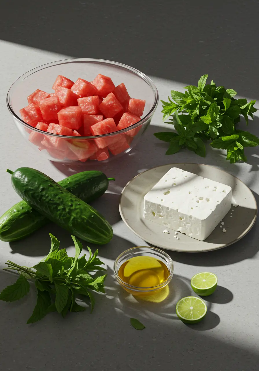 Watermelon Salad with Feta Cucumber and Mint
