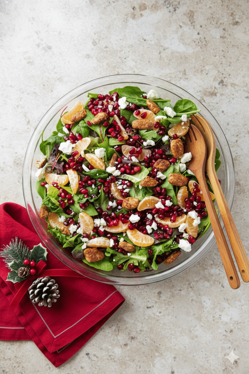 Festive Christmas Salad with Pomegranate and Honey Mustard Dressing