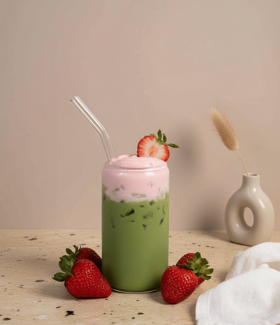 Refreshing Strawberry Matcha Latte: A Sweet and Creamy Iced Treat